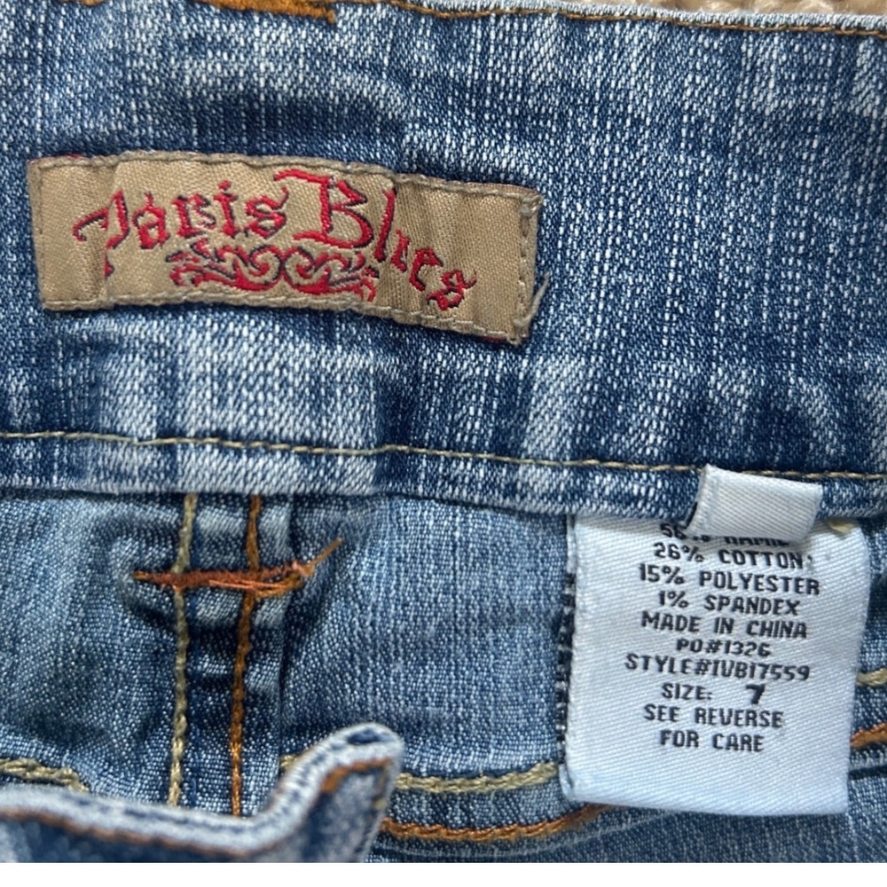 Paris Blues Denim Shorts juniors 7 Blue Frayed Raw Hem boho western teencore - Picture 8 of 9